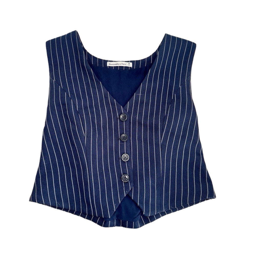 Abercrombie Navy Blue Pinstripe Button-Up Vest- Size Medium